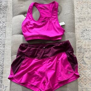 Athleta Fuchsia and Maroon Sports Bra and Shorts Set